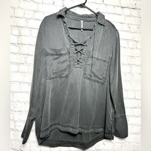 Free People faded black denim style long sleeve pullover shirt